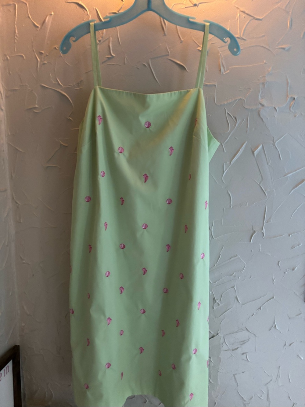 Brooks Brothers Mint Slip Dress with Pink Embroidered Motifs
